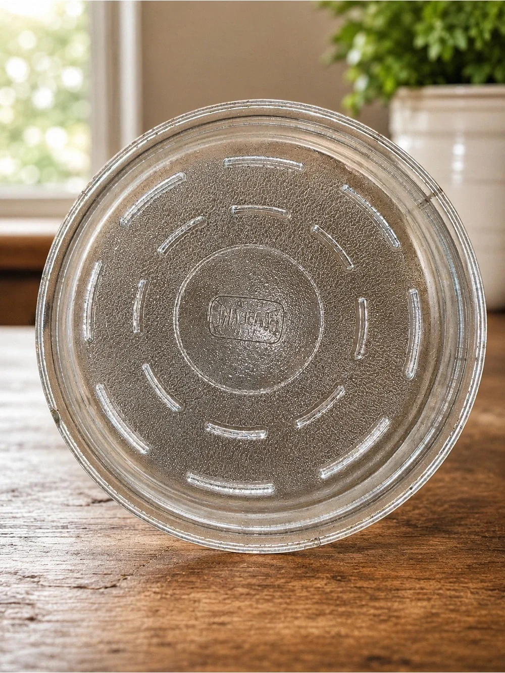 Vintage PYREX Clear Glass Pie Plate Baking Dish Raised Logo USA - Rim Chip